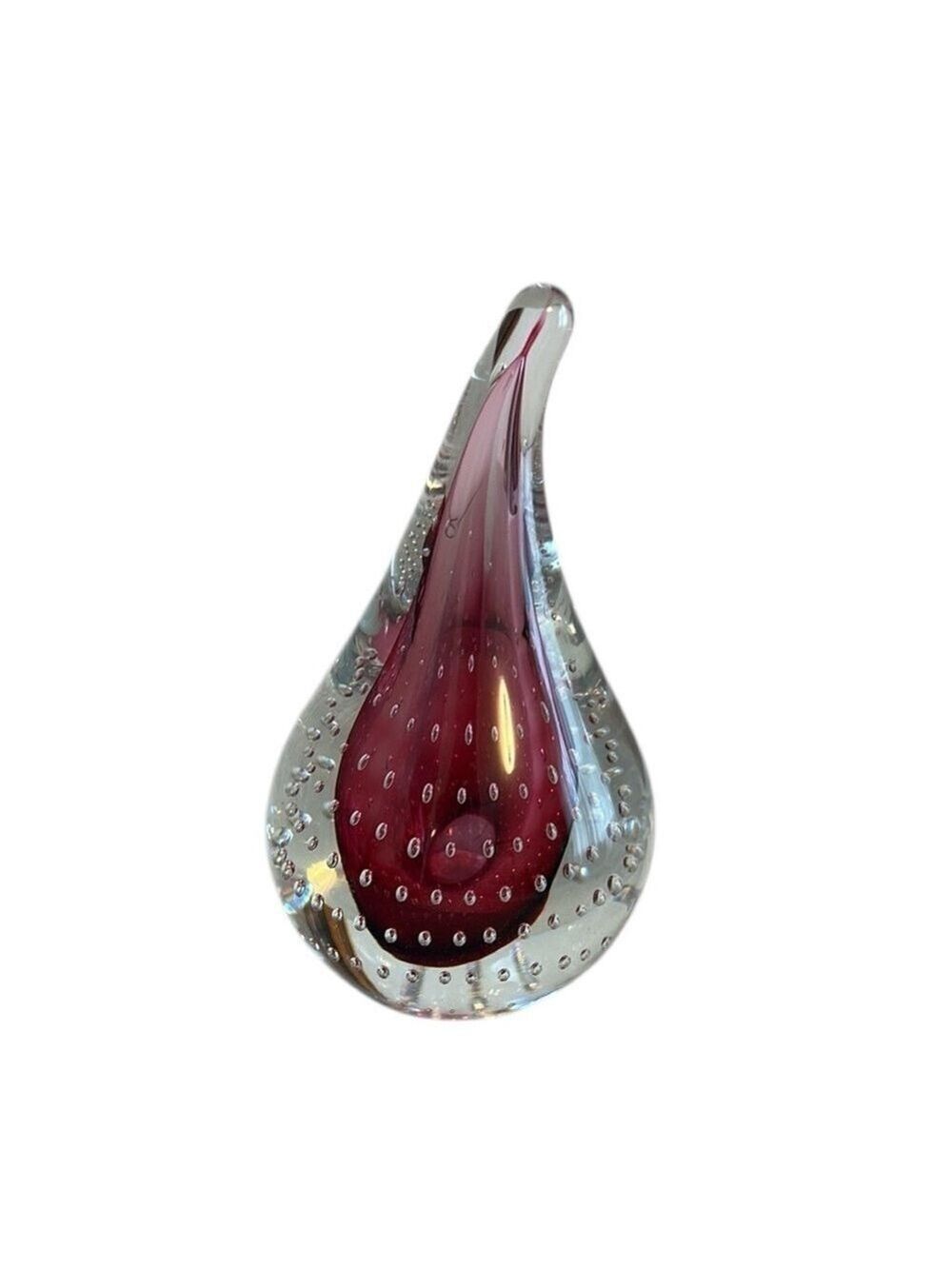 Adam Jablonski Teardrop Art Glass Paperweight Signed Cranberry